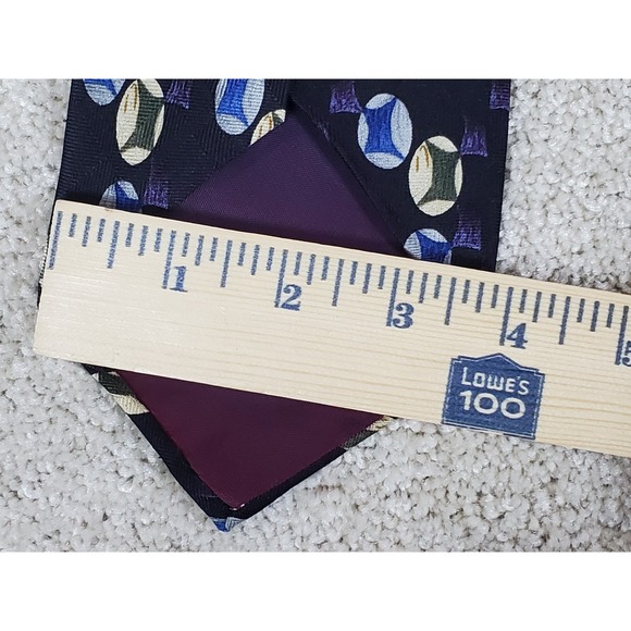 Tom James Silk Neck Tie Geometric Design Purple Blue Green 59.5" - Picture 4 of 6